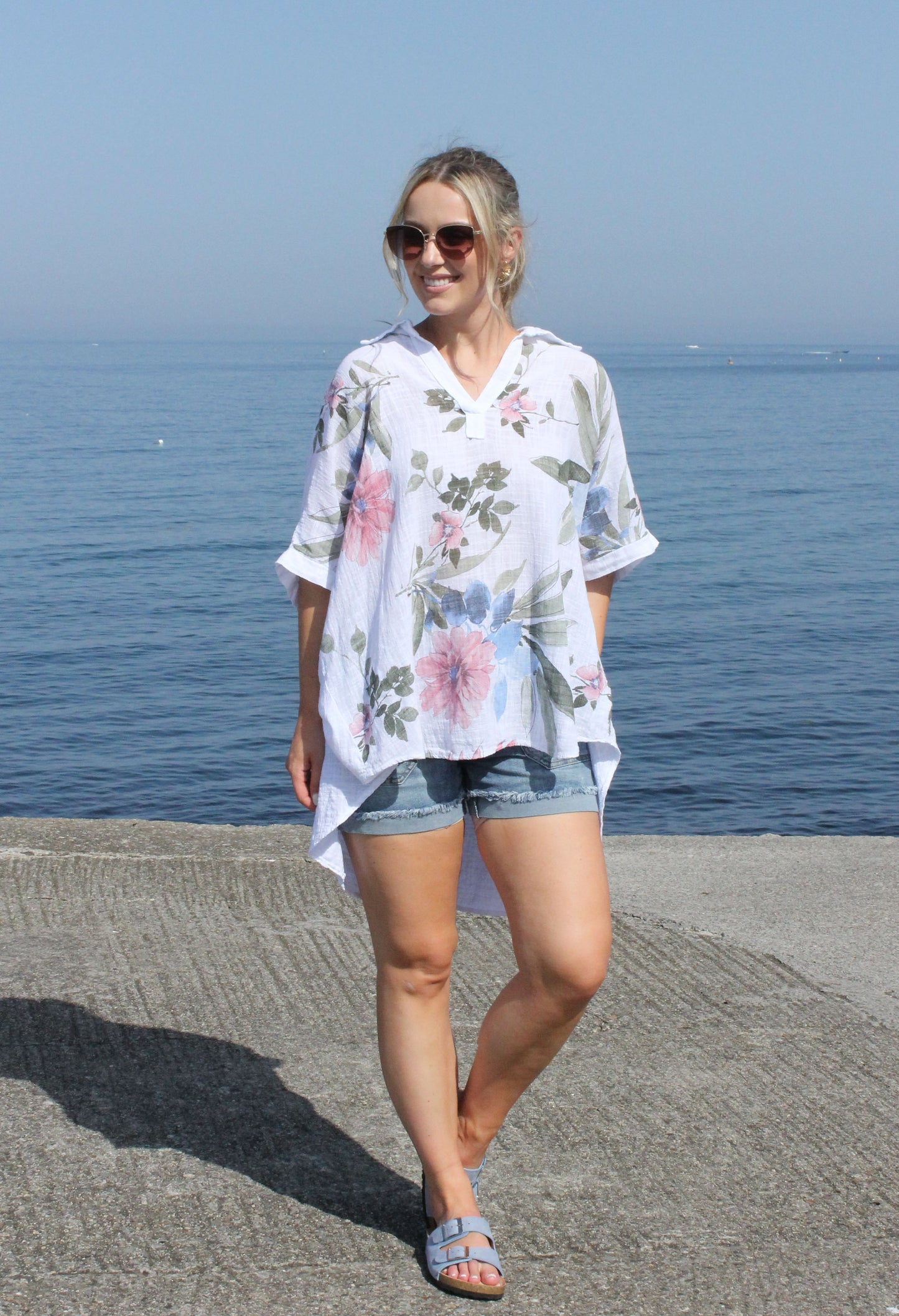 Floral Linen Look Blouse