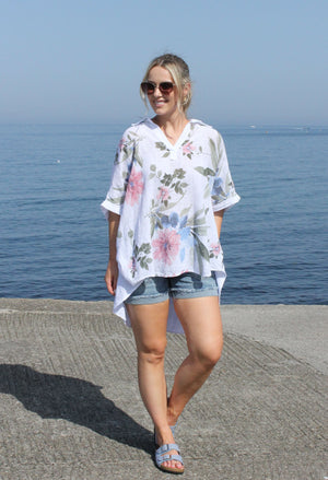 Floral Linen Look Blouse