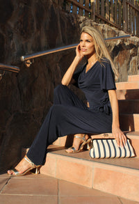 Striped Canvas Clutch Bag