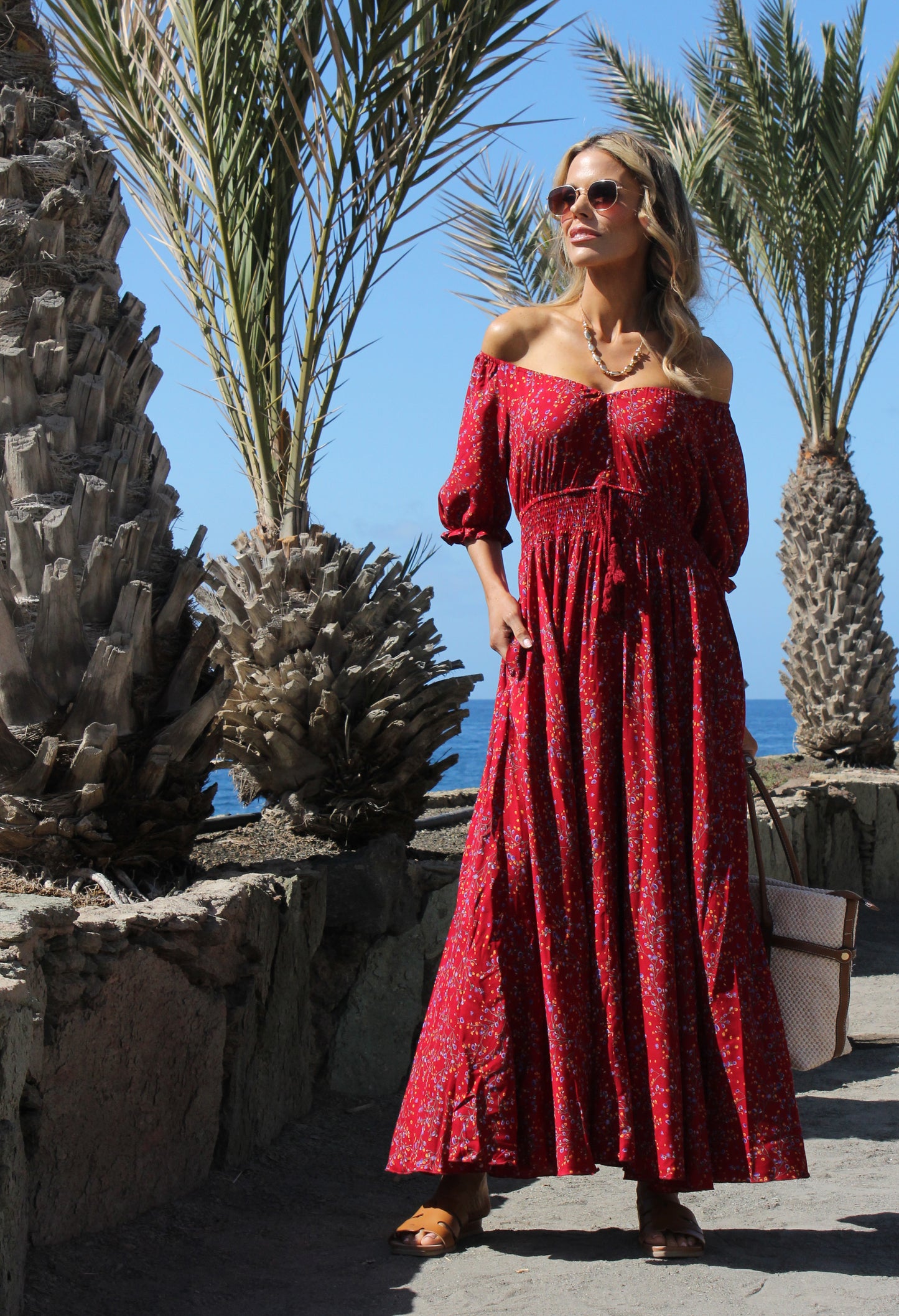 Ditsy Print Boho Midi Dress