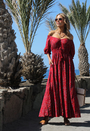 Ditsy Print Boho Midi Dress