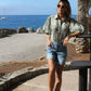 Mosaic Print Balloon Sleeve Blouse