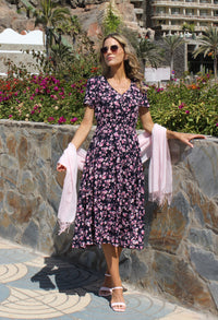 Floral Print V-Neck Midi Dress