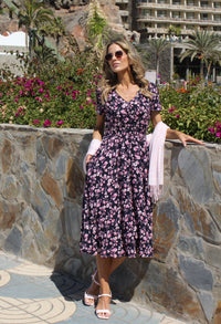 Floral Print V-Neck Midi Dress