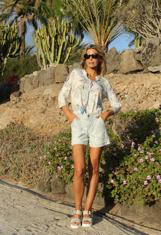 "Ab"solution® High Rise Railroad Stripe Denim Short