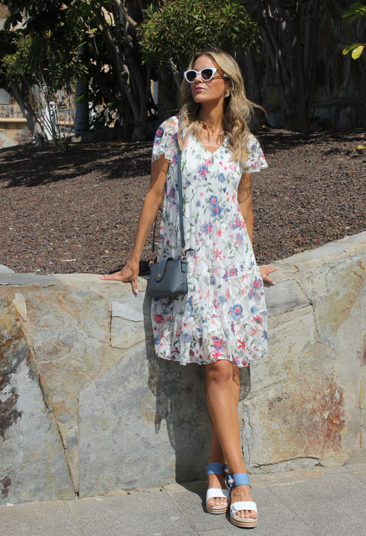 Floral Print Lace Short Dress