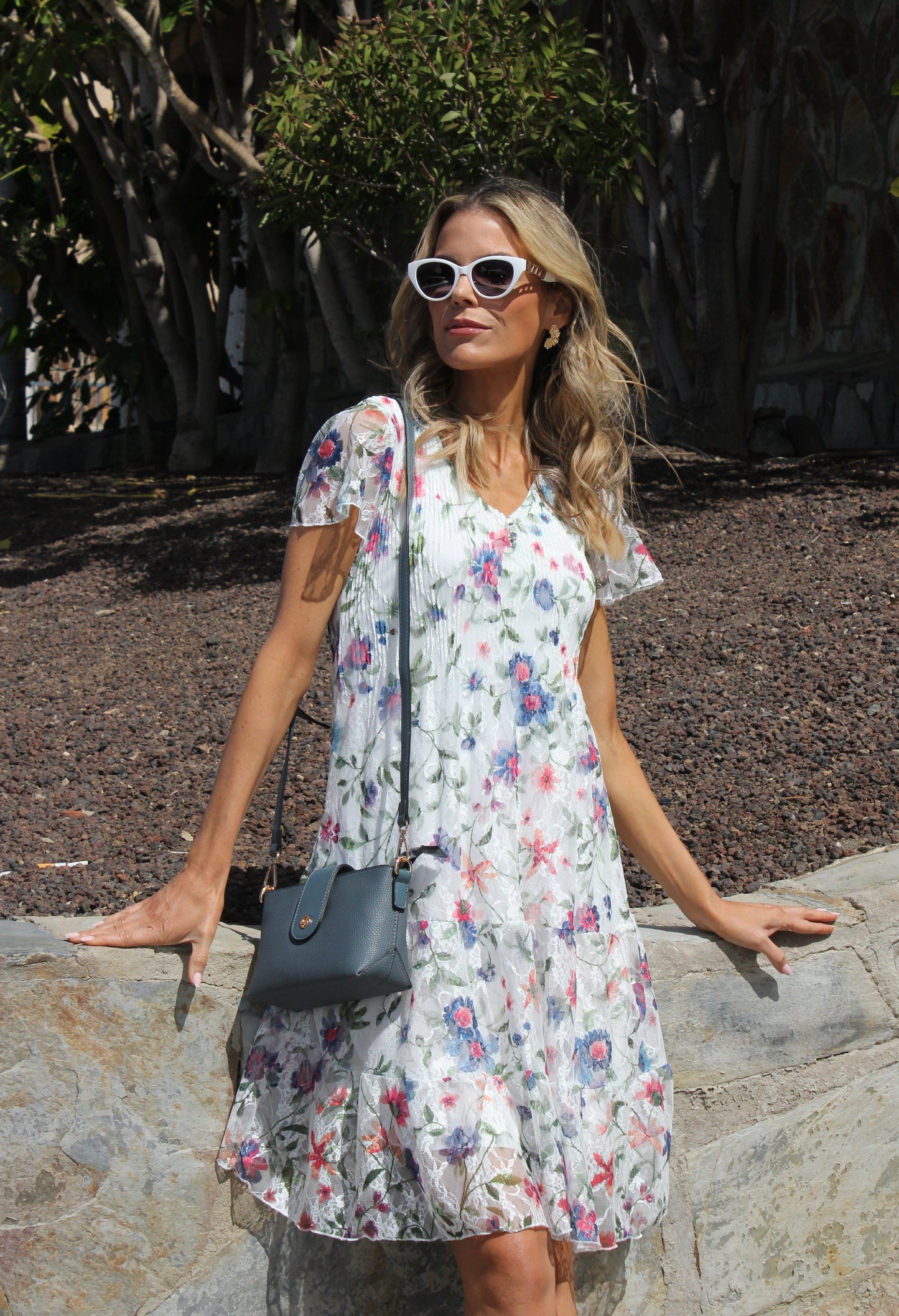 Floral Print Lace Short Dress