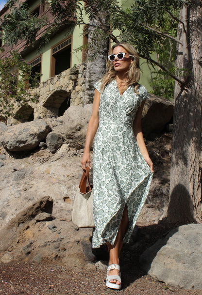 Floral Print Sleeveless Wrap Midi Dress