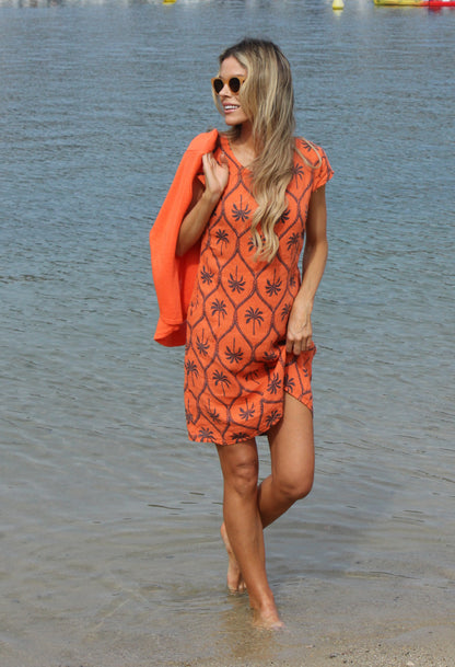 Palm Print Linen Dress