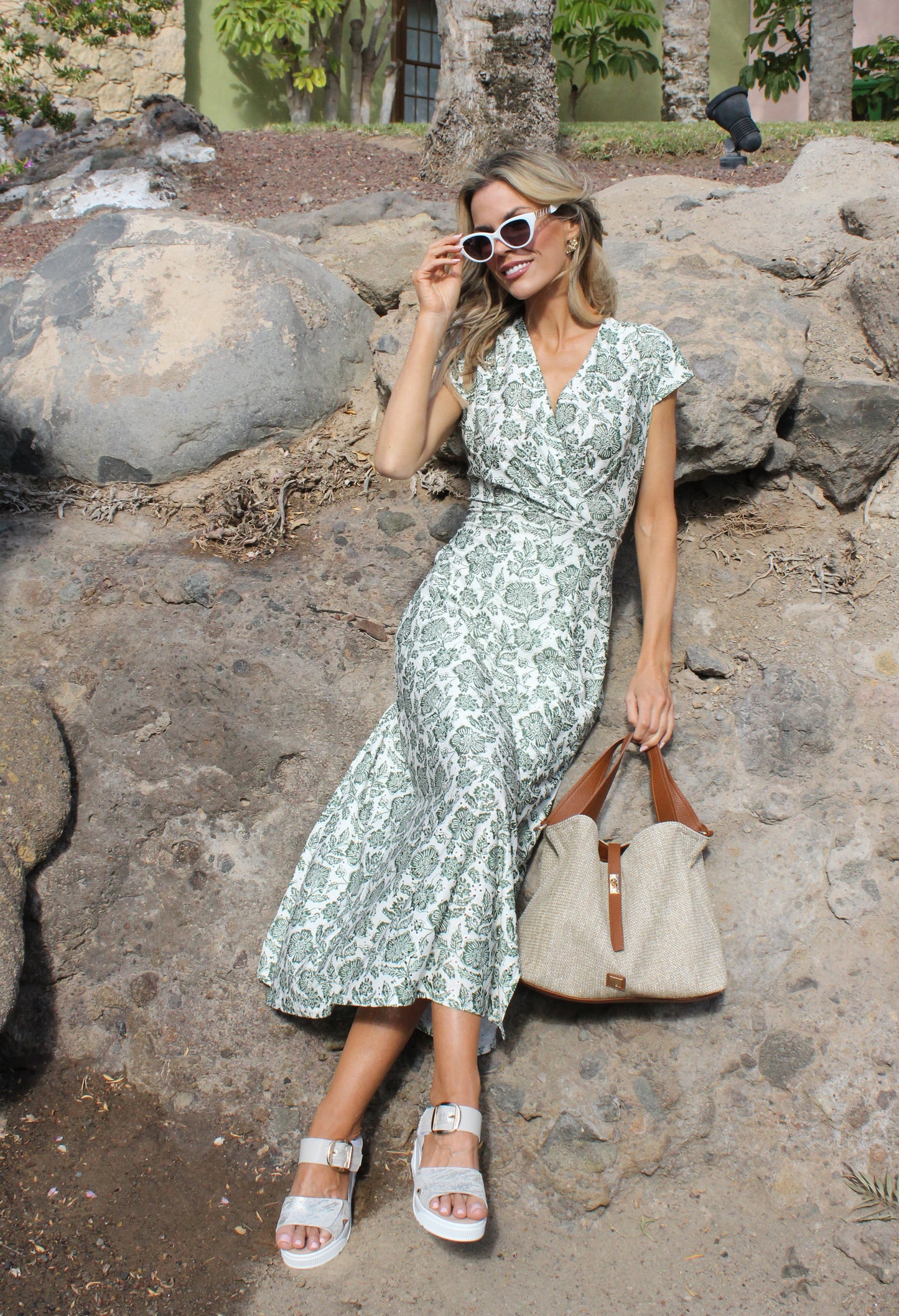Floral Print Sleeveless Wrap Midi Dress