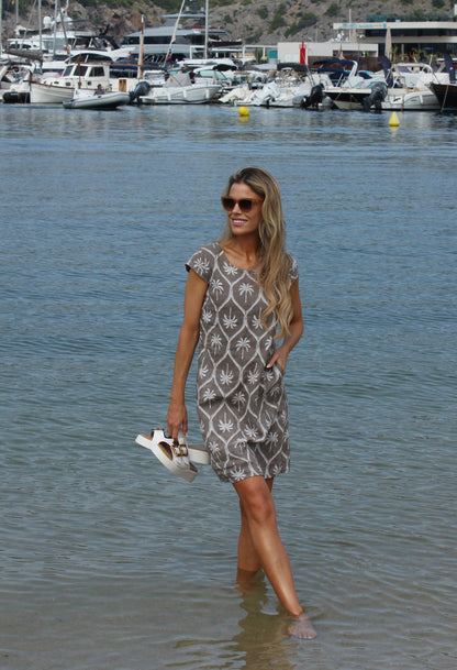 Palm Print Linen Dress