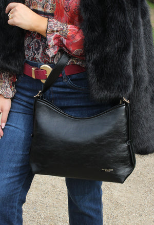 Faux Leather Shoulder Bag with Buckle