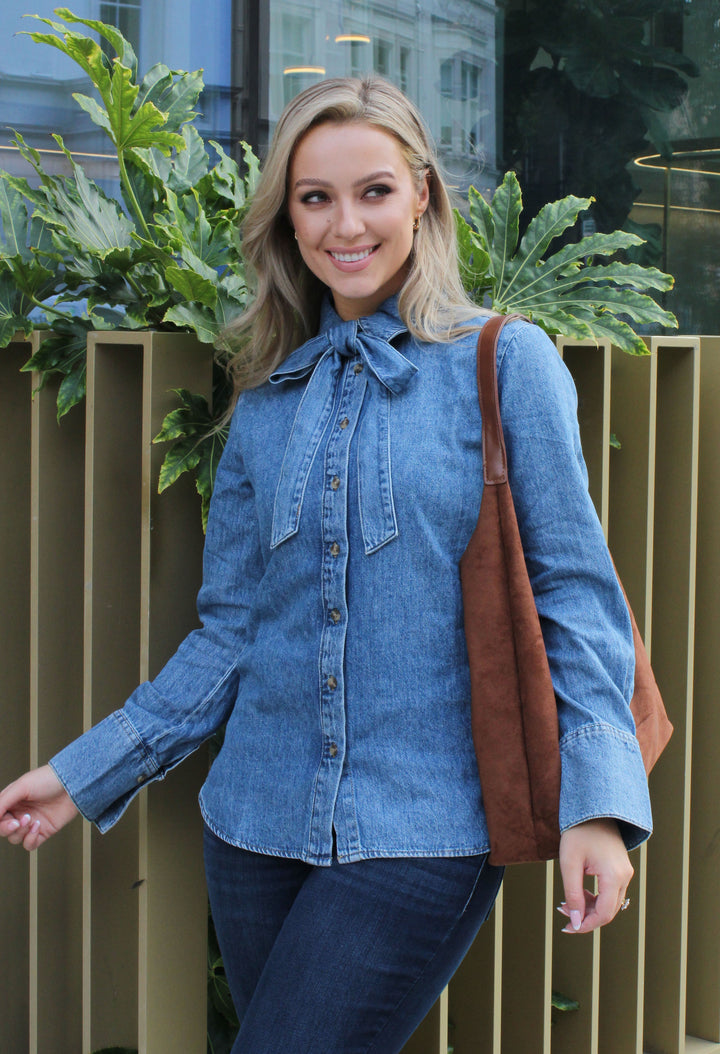 Bow Detail Denim Shirt