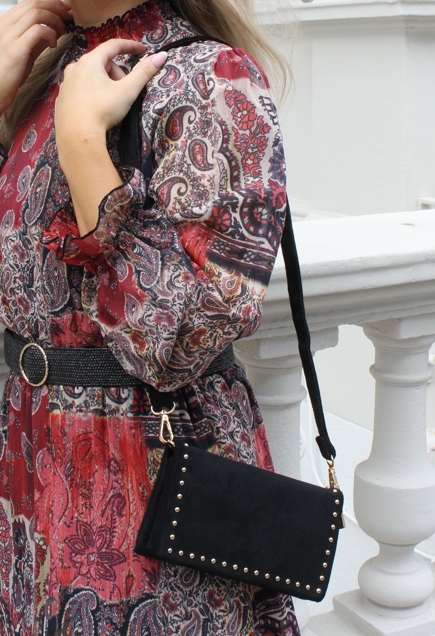 Faux Suede Studded Bag