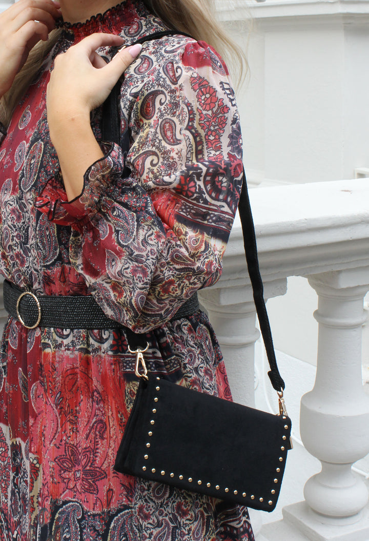 Faux Suede Studded Bag