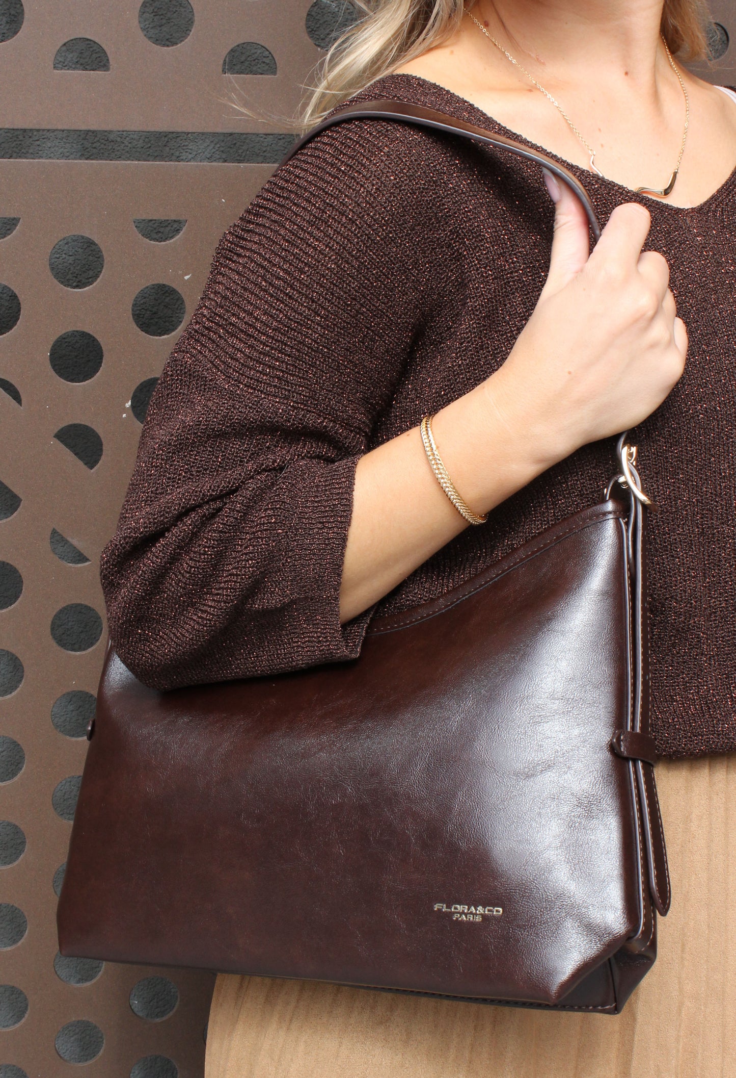 Faux Leather Shoulder Bag with Buckle