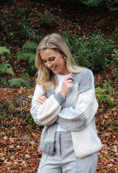 Patchwork Design Knit Cardigan