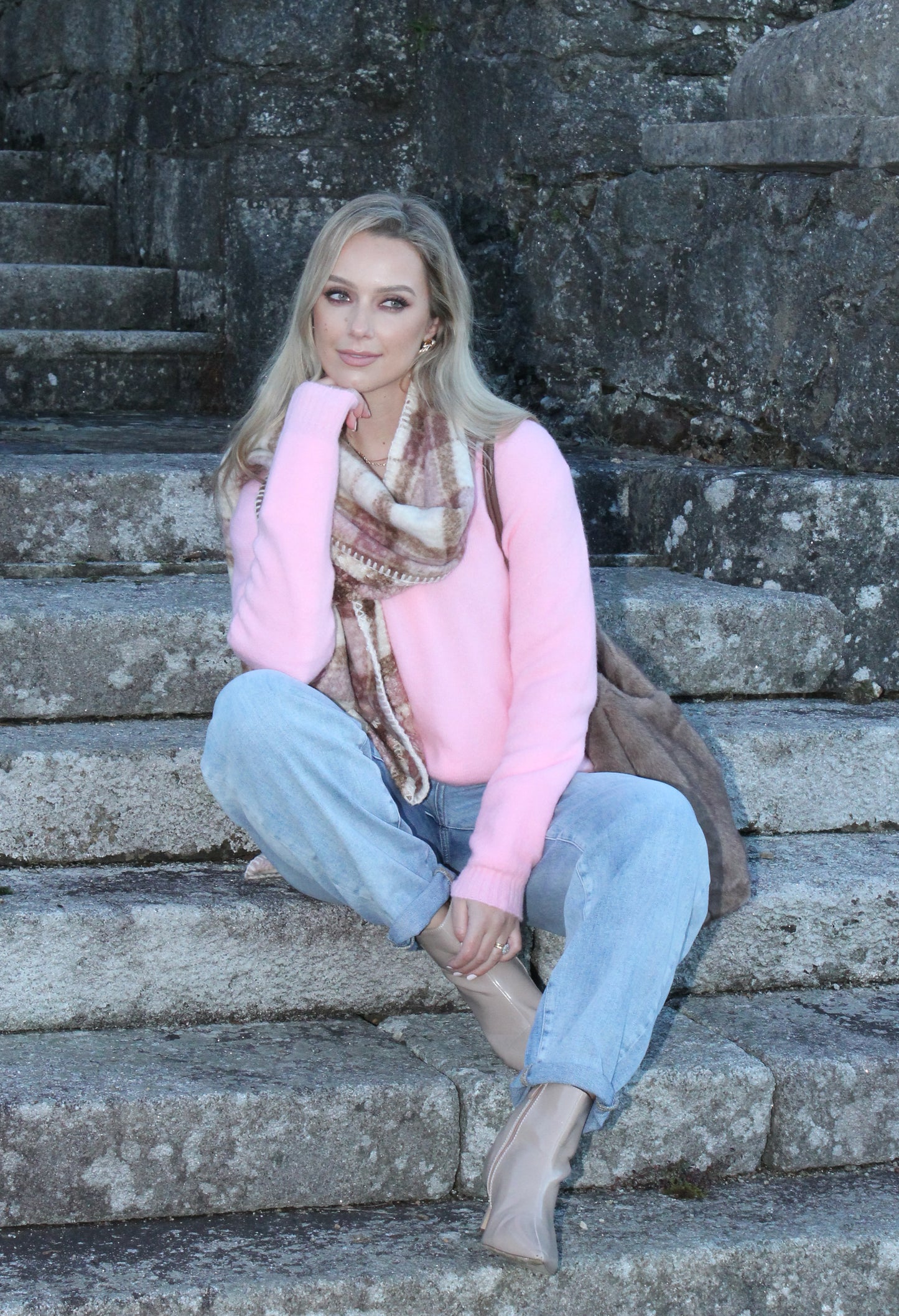 Soft Boucle Check Scarf