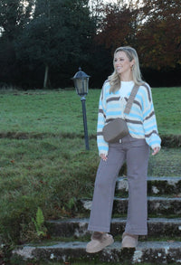 Striped Tie Front Knit Cardigan