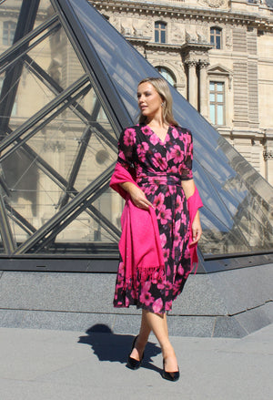 Floral Mesh Wrap Dress