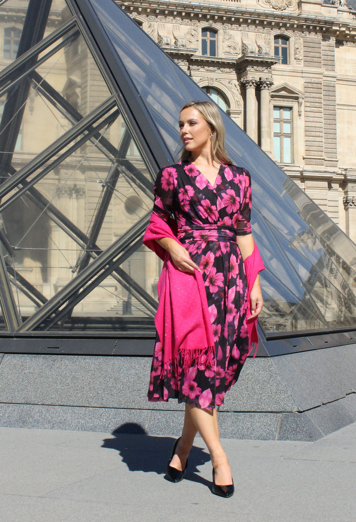 Floral Mesh Wrap Dress