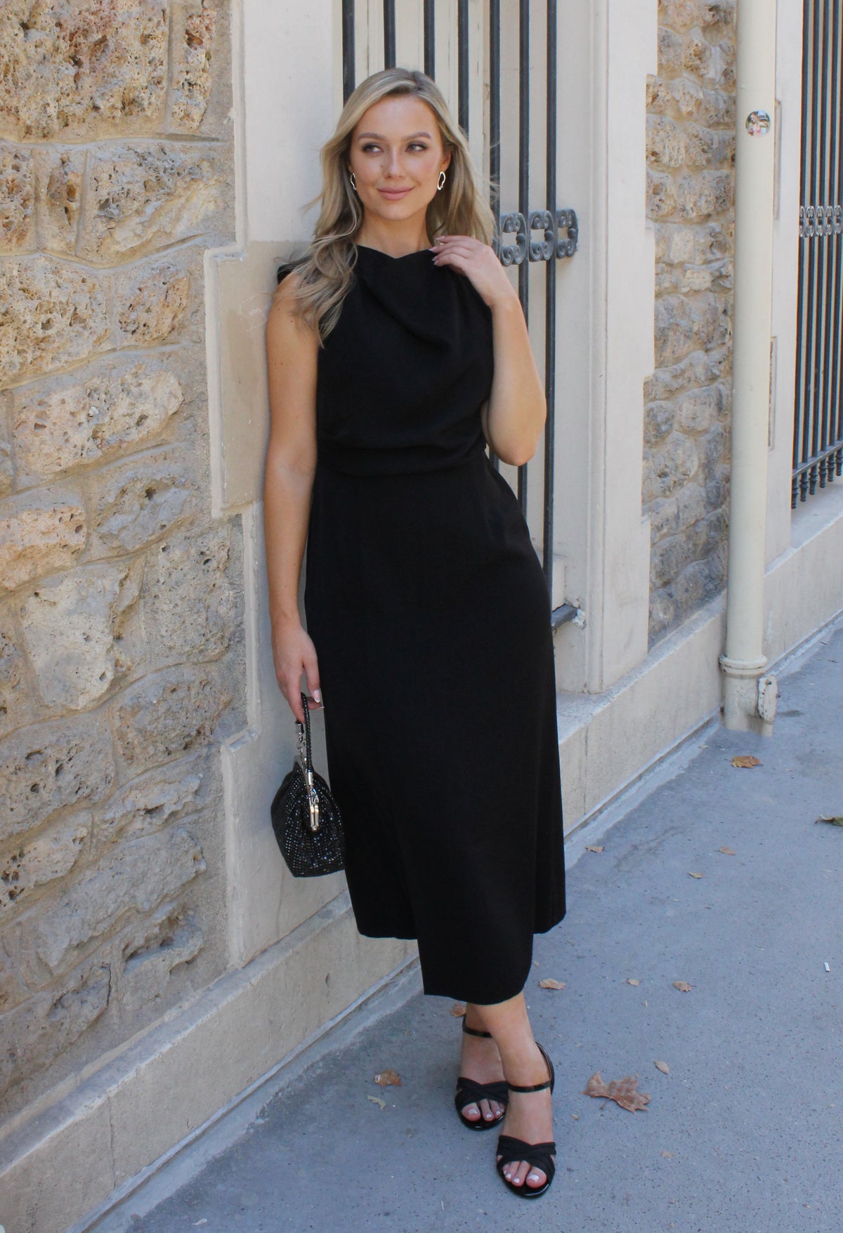 Cowl Neck Midi Dress, view 6 – Pamela Scott