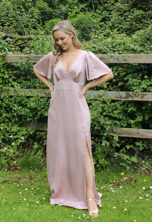 Angel Sleeve Satin Maxi Dress – Pamela Scott