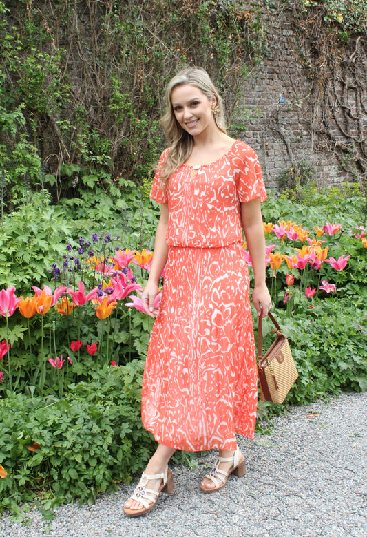 Rofari Plisse Pleated Midi Dress