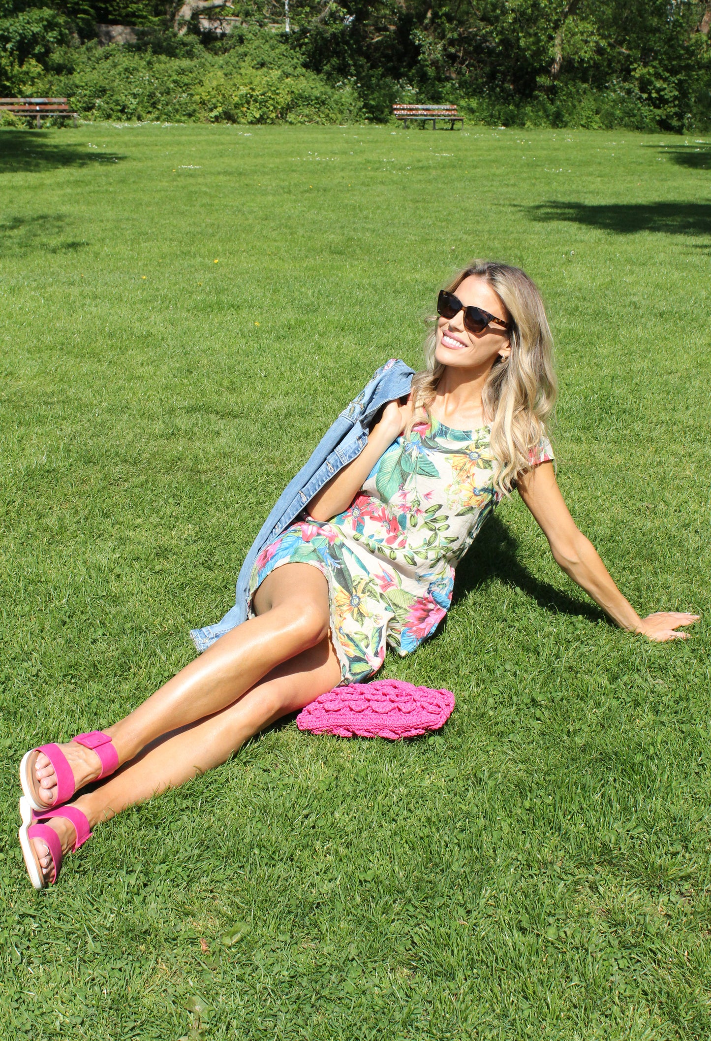 Tropical Floral Linen Dress