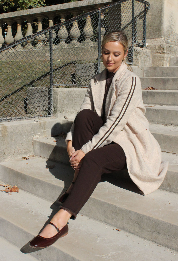 Stripe Detail Boucle Coat