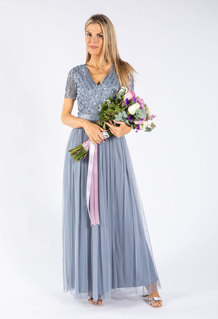 Embellished Maxi Dress With Sash Belt