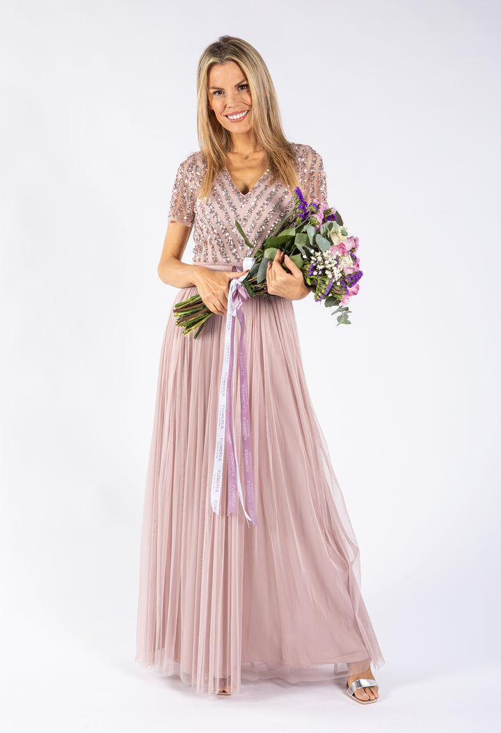 Embellished Maxi Dress With Sash Belt