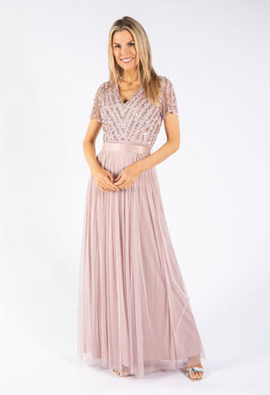 Embellished Maxi Dress With Sash Belt