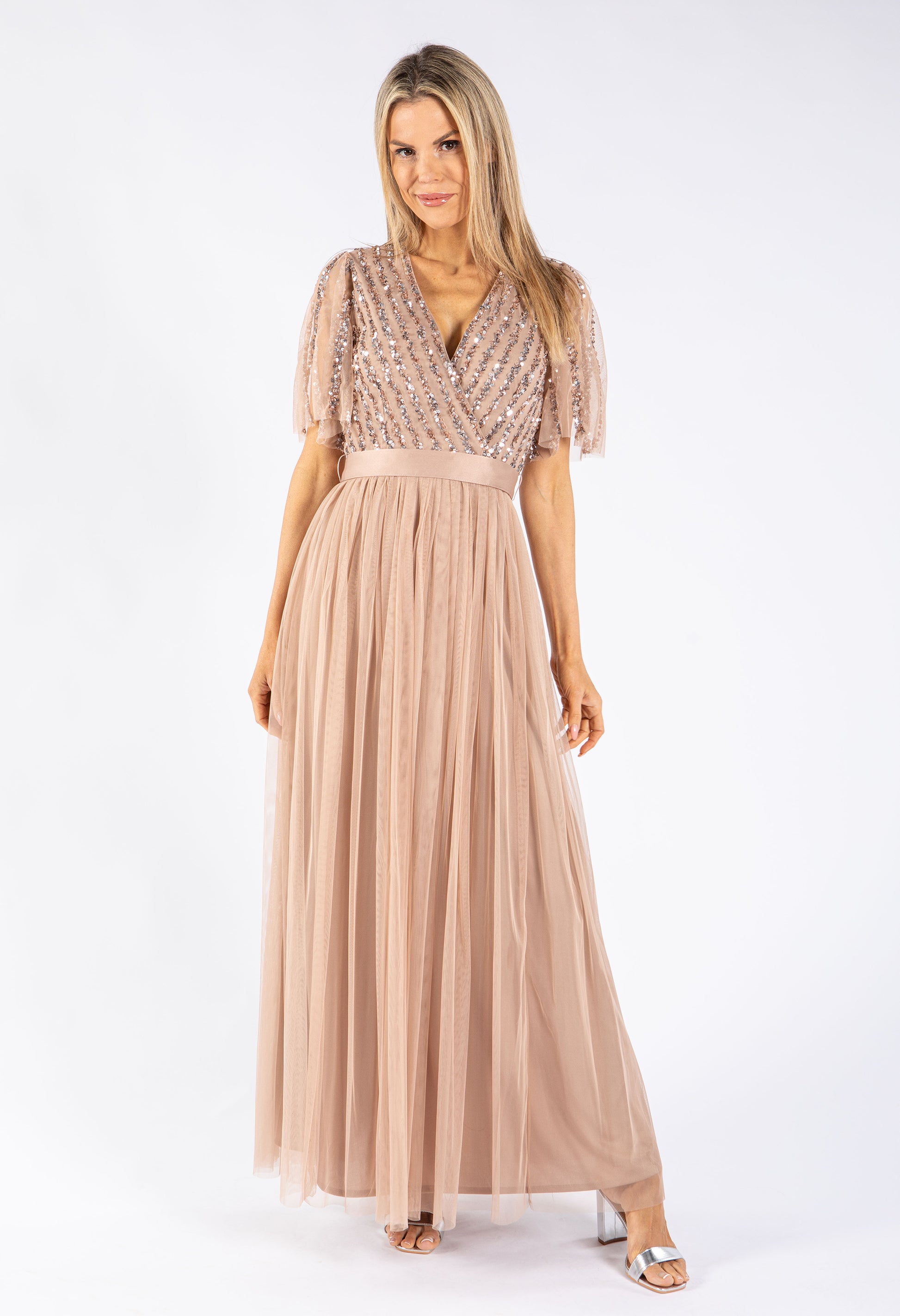 Bridesmaid Dress Maya V Neck Sequin Maxi Dress Maya Dusty Pink Stripe Embellished Maxi Dress With Bridesmaid Dress Maya V Neck Sequin Maxi Dress Maya Dusty Pink Stripe Embellished Maxi Dress With