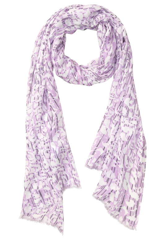 Abstract Print Scarf with Frayed Edge Trim