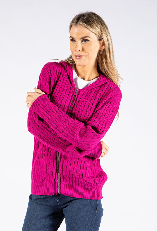 Zip Up Cable Knit in Magenta