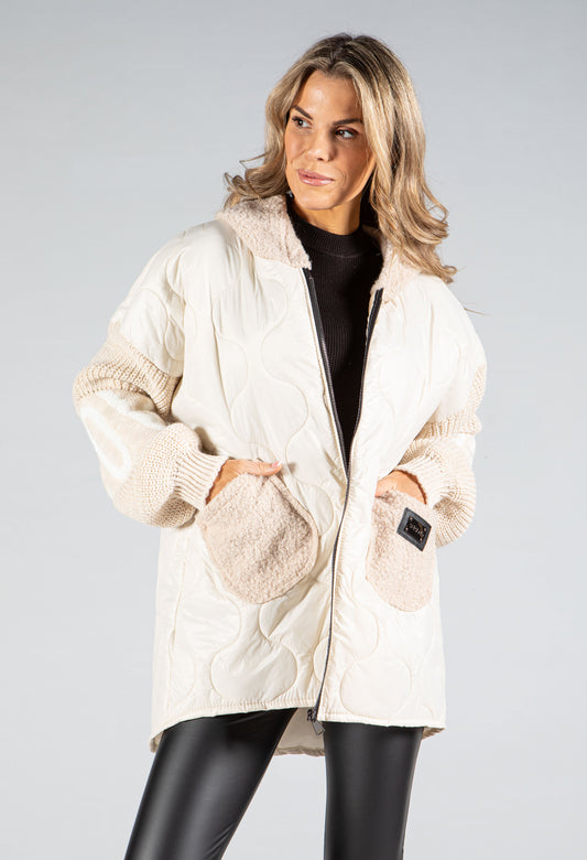 Knit Sleeve Quilted Coat