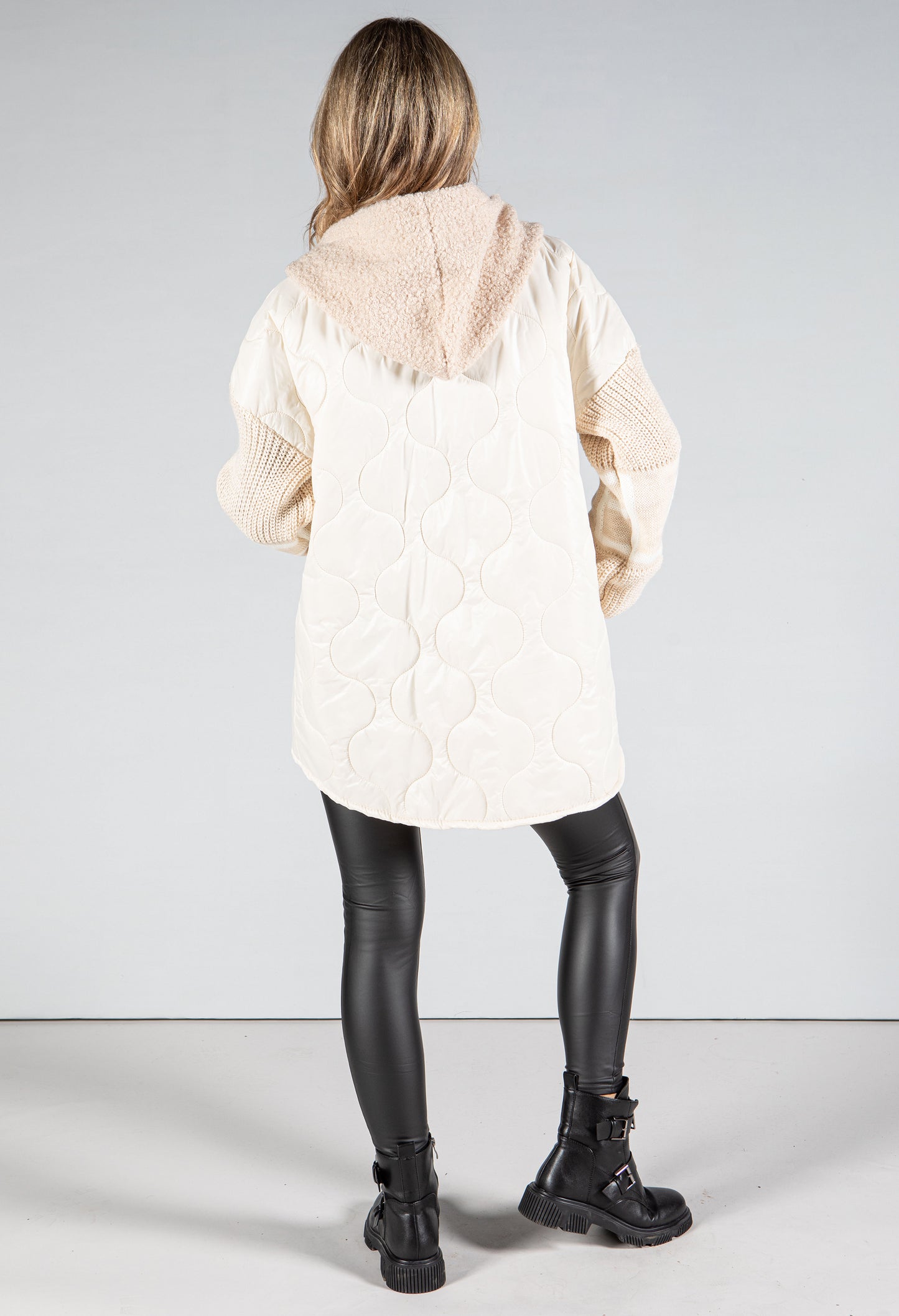 Knit Sleeve Quilted Coat