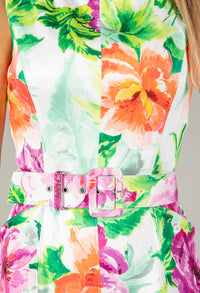 Floral Belted A-Line Midi Dress