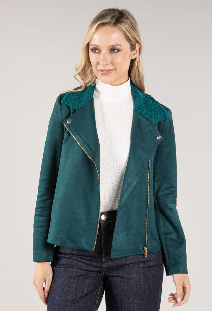 Suedette Sherpa Collar Biker Jacket
