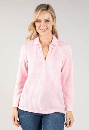 Waffle Textured Polo Neck Top