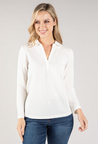 Waffle Textured Polo Neck Top
