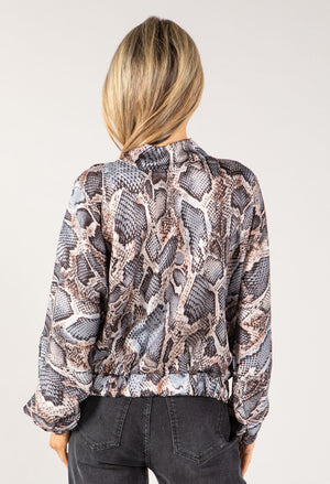 Silk Feel Snake Print Bomber Jacket