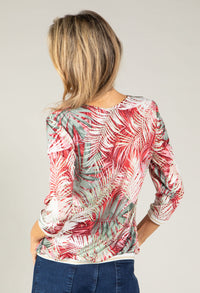 Palm Print V-Neck Silk Feel Top