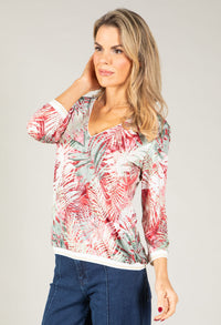 Palm Print V-Neck Silk Feel Top