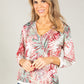 Palm Print V-Neck Silk Feel Top
