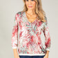 Palm Print V-Neck Silk Feel Top