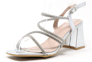 Diamante rope black heel in silver with adjustable ankle strap