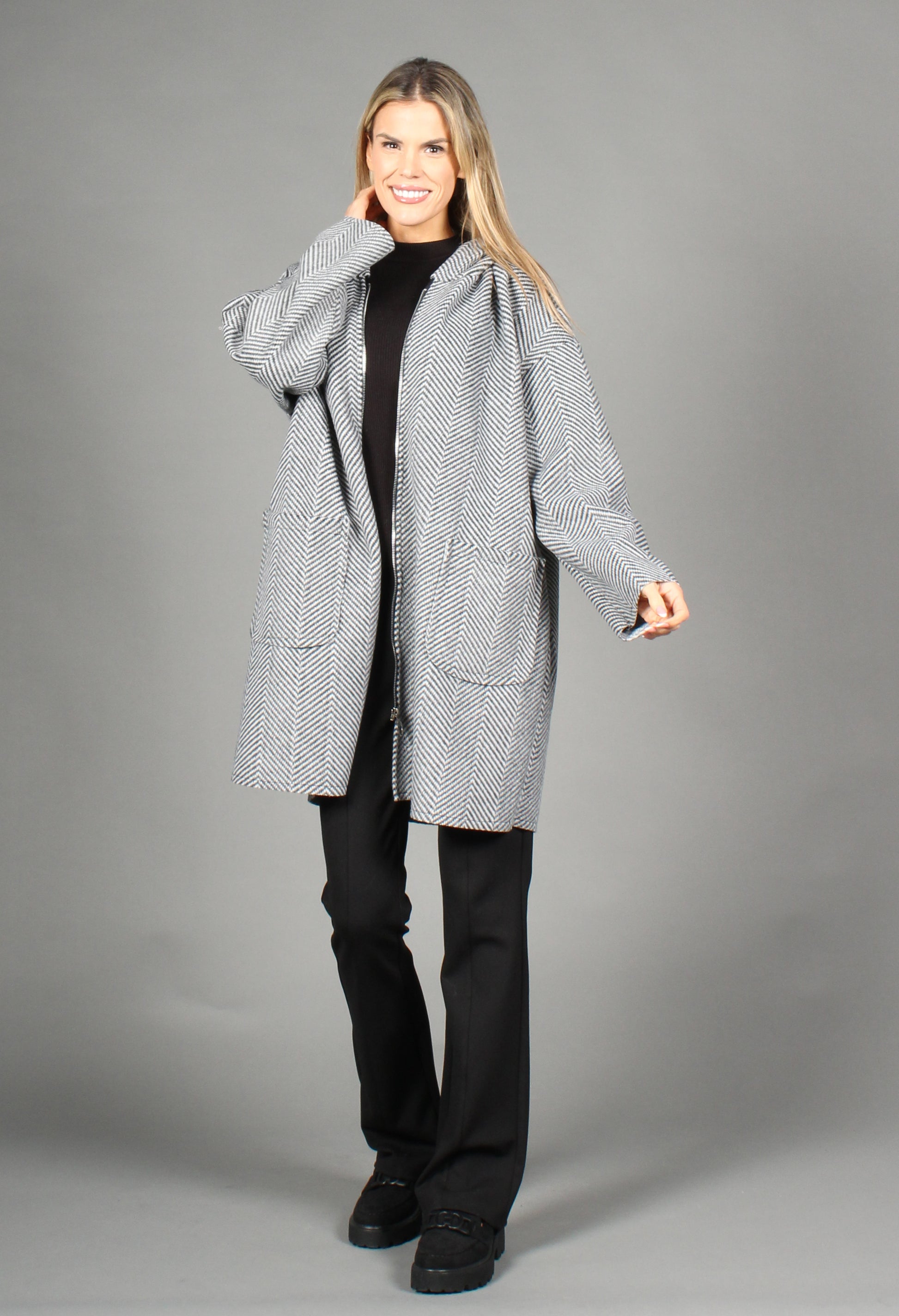 Soft Touch Hooded Zip Up Coatigan - Main Image