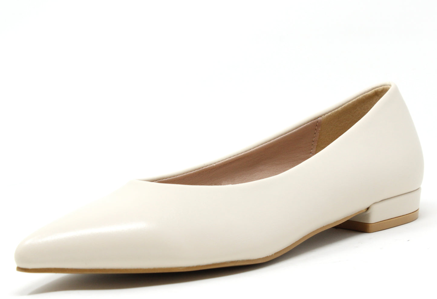 cream pointed ballerina shoe on a white background